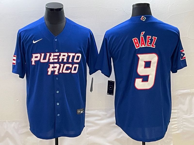 Men 2023 World Cub Puerto Rico #9 Baez Blue Nike MLB Jersey3